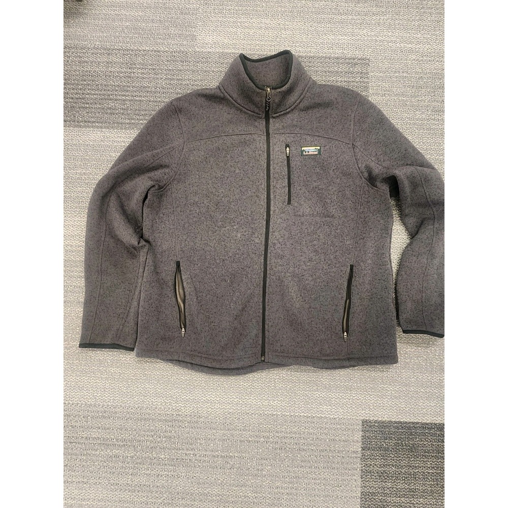 LL Bean Jacket Mens Gray Sweater Fleece Slightly Fitted Full Zip Outdoor Size XL